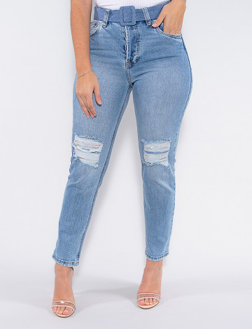  Calça Jeans Atacado Mom Feminina Revanche Juene Azul Frente