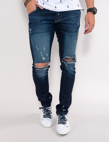 Calça Jeans Atacado Reta Destroyed Masculina Revanche New York Azul Frente