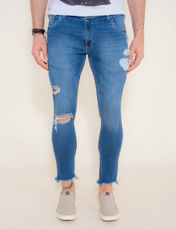 Calça Jeans Atacado Super Skinny Cropped Masculina Revanche Hungary Azul Frente