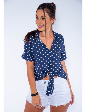 Camisa Atacado Bolinha c/ Amarração Feminina Revanche Colorado Azul Marinho Frente