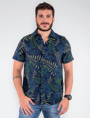 Camisa Atacado Florida Manga Curta Masculina Revanche Botsuana Azul Marinho Frente