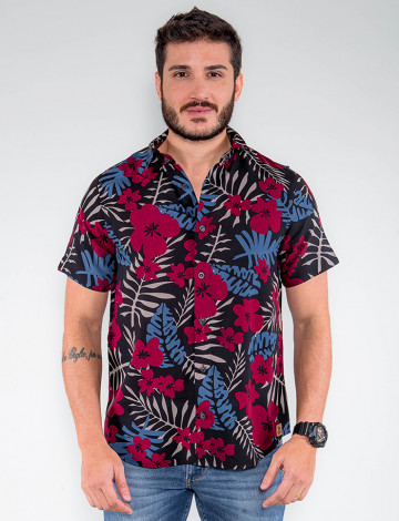 Camisa Atacado Florida Manga Curta Masculina Revanche Botsuana Preto Frente