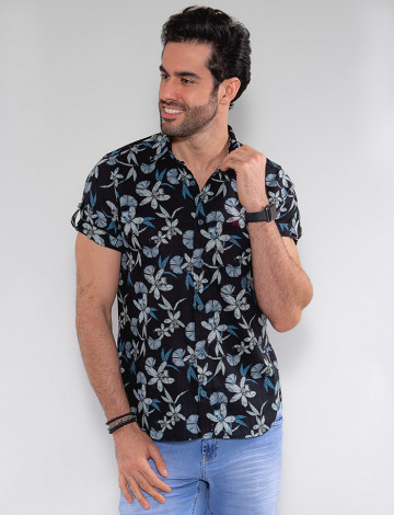 Camisa Atacado Florida Masculina Revanche Achille Preto Frente