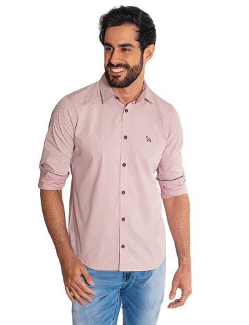 Camisa Atacado Manga Longa com Micro Estampa Masculino Revanche Bolonha Rosa Frente