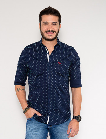 Camisa Atacado Manga Longa Masculina Revanche Delrick Azul Marinho Frente