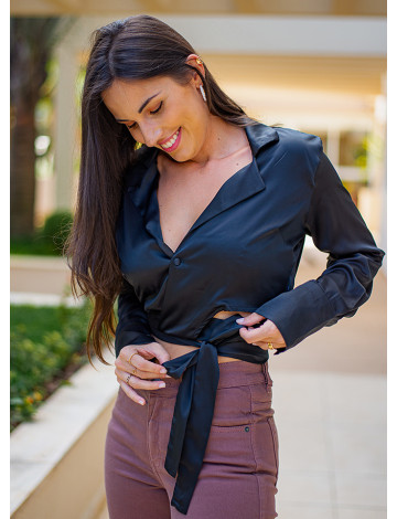 Camisa cheap cetim feminina
