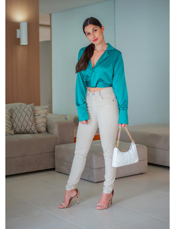 Camisa cetim sales feminina