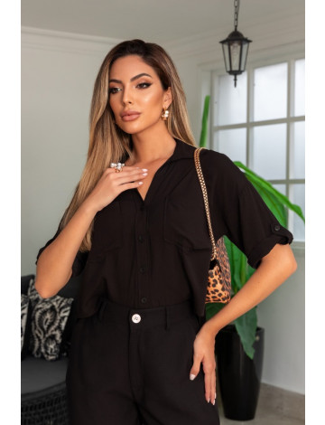 Camisa Cropped Atacado Feminina Revanche Láncara Preto