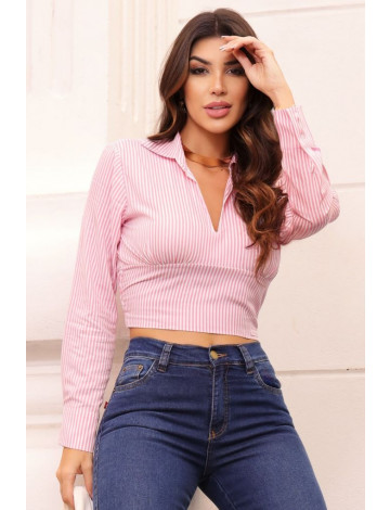 Camisa cropped com lastex atacado feminina Revanche Vitória Rosa