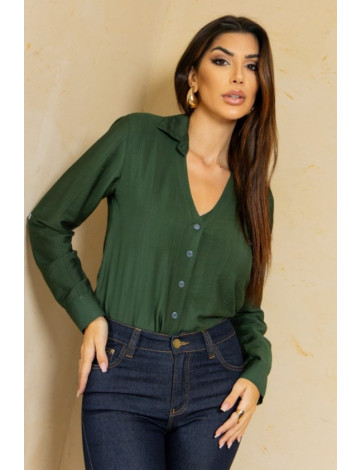 Camisa De Viscose Decote V Atacado Feminina Revanche Bobadilla Verde Militar