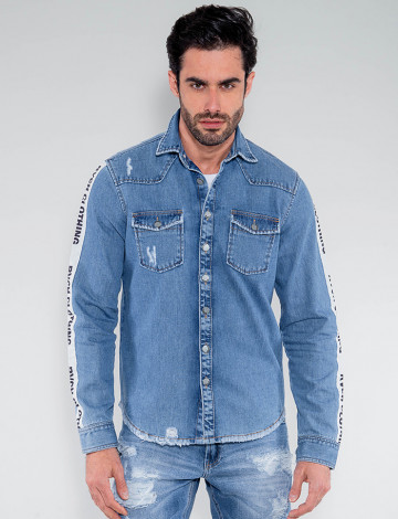 Camisa Jeans Atacado Faixa Masculina Revanche Islândia Frente