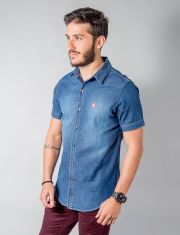 camisa jeans curta masculina