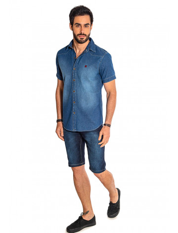 Camisa jeans clearance com bermuda