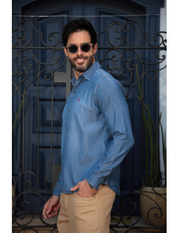 Camisa Jeans Bordada Napoli Atacado Masculino Revanche Avinhão