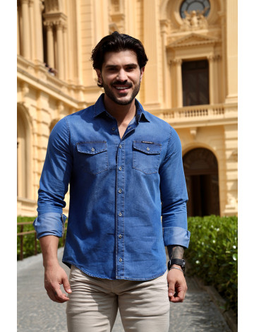 Camisa jeans com bolso atacado masculina Revanche Ronda Roupas