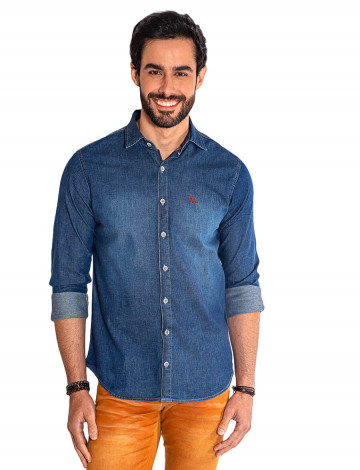 Camisa Jeans Escura Manga Longa Masculina Revanche Maseru Frente