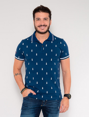 Camisa Polo Atacado Abacaxi Masculina Revanche Corin Azul Marinho Frente