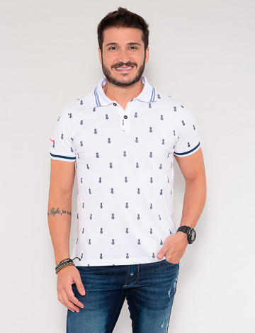 Camisa Polo Atacado Abacaxi Masculina Revanche Corin Branco Frente