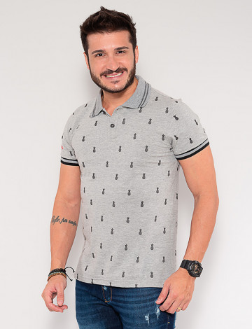 Camisa Polo Atacado Abacaxi Masculina Revanche Corin Cinza Frente