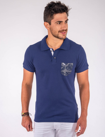 Camisa Polo Atacado Bolso Estampado Masculina Revanche Dodoma Azul Marinho Frente