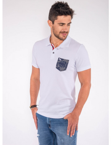 Camisa Polo Atacado Bolso Estampado Masculina Revanche Dodoma Branco Frente