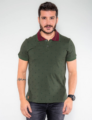 Camisa Polo Atacado Estampada Masculina Revanche Coqueiros Verde Frente