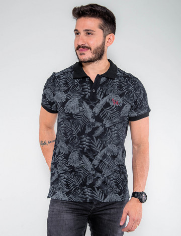 Camisa Polo Atacado Estampada Masculina Revanche Jamaica Preto Frente