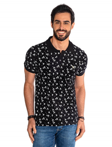 Camisa Polo Atacado Estampada Masculina Revanche Skull Preta Frente