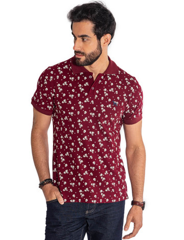 Camisa Polo Atacado Estampada Masculina Revanche Skull Vinho Frente