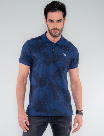 Camisa Polo Atacado Folhagem Masculina Revanche Indonésia Azul Marinho Frente