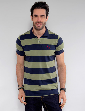 Camisa Polo Atacado Listras Verde Masculino Revanche Grécia Azul Frente