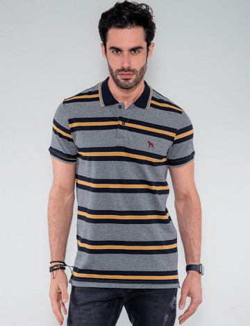 Camisa Polo Atacado Listras  Masculina Revanche Paquistão Mescla Mostarda Frente