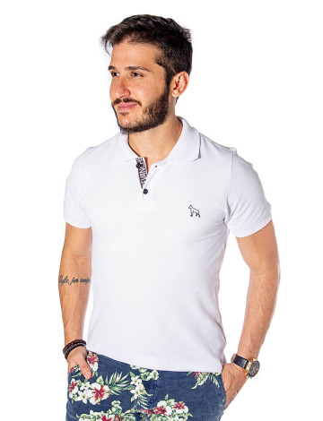 Camisa Polo Atacado Masculina Bordado Dog Revanche Nantes Branca Frente Config