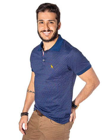 Camisa Polo Atacado Microestampa Masculina Revanche Boston Azul Marinho Frente