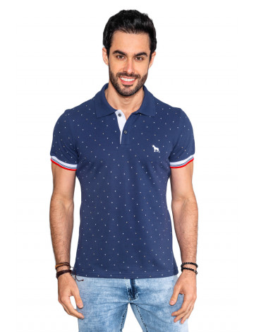 Camisa Polo Atacado Microestampa Masculina Revanche Triangulo Azul Marinho Frente