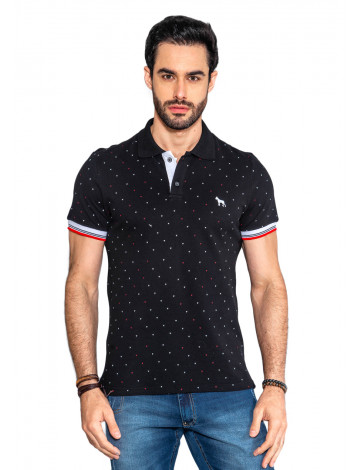 Camisa Polo Atacado Microestampa Masculina Revanche Triangulo Preto Frente