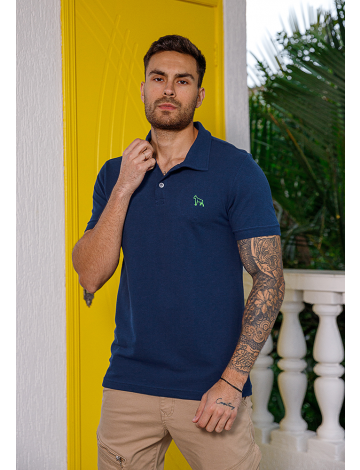 Camisa Polo Básica de Piquet Com Elastano Atacado Masculino Revanche Medford Azul Marinho
