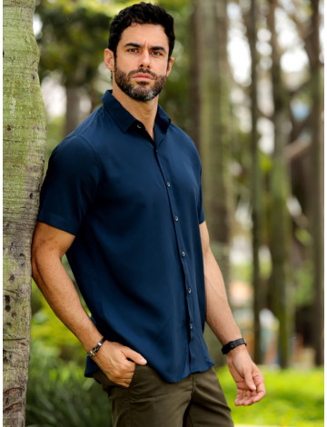 Camisa Viscose Atacado Masculina Revanche Portel Azul Marinho