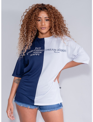 Camiseta Atacado Ampla Feminina Revanche Lulu Azul Marinho Frente