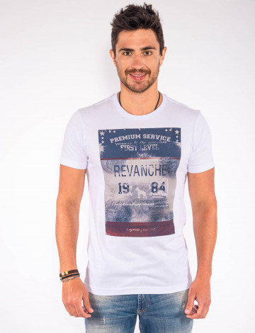 Camiseta Atacado c/ Estampa Masculina Revanche First Level Branco Frente