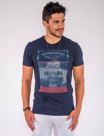 Camiseta Atacado c/ Estampa Masculina Revanche First Level Azul Marinho Frente