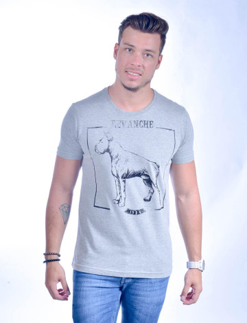 Camiseta Atacado com Estampa Masculino Revanche Hund  MESCLA Frente