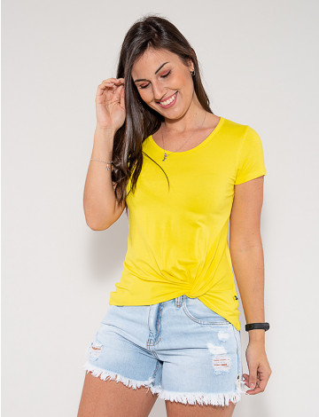 Camiseta Atacado com Nó Feminina Revanche Francielle Amarelo Frente