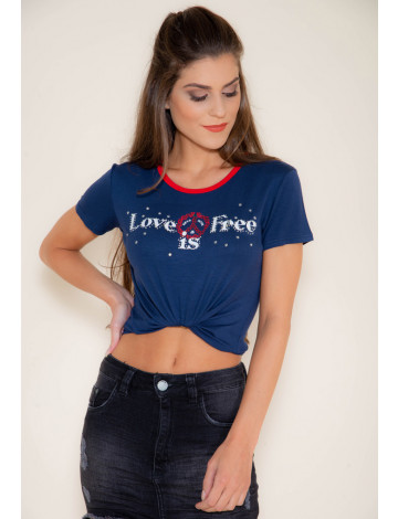 Camiseta Atacado Estampa Feminina Revanche Love is Free Azul Marinho