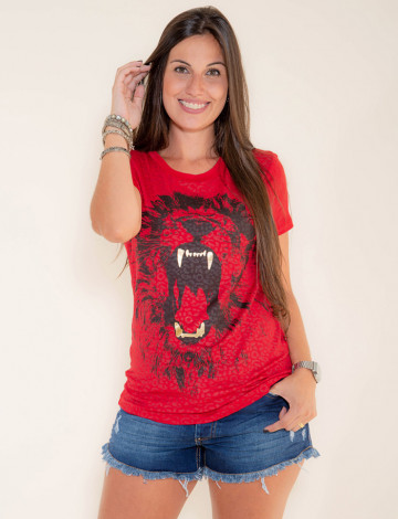 Camiseta Atacado Estampa Feminina Revanche Savage Vermelho Frente