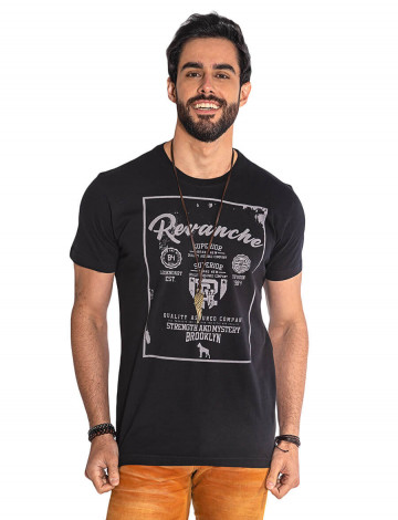 Camiseta Atacado Estampa Masculina Revanche Brooklyn Preta Frente