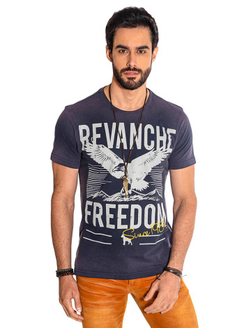 Camiseta Atacado Estampa Masculina Revanche Freedom Azul Marinho Frente