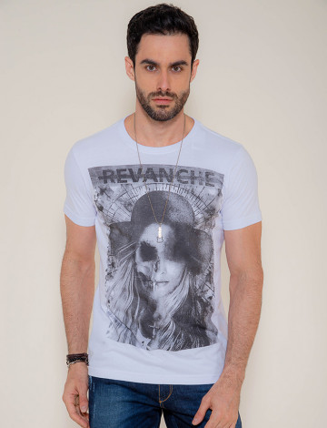 Camiseta Atacado Estampa Silk Masculina Woman Zombie Branca Frente