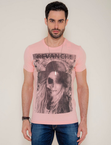 Camiseta Atacado Estampa Silk Masculina Woman Zombie Rosa Claro Frente