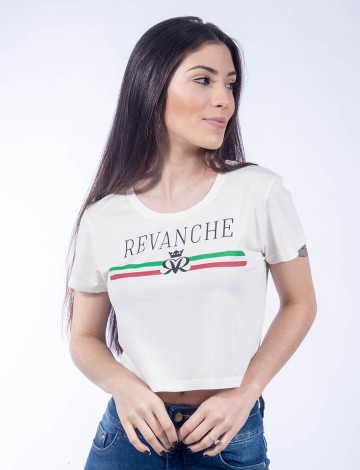 Camiseta Atacado Estampada Cropped Feminina Revanche Italien Off-White Frente